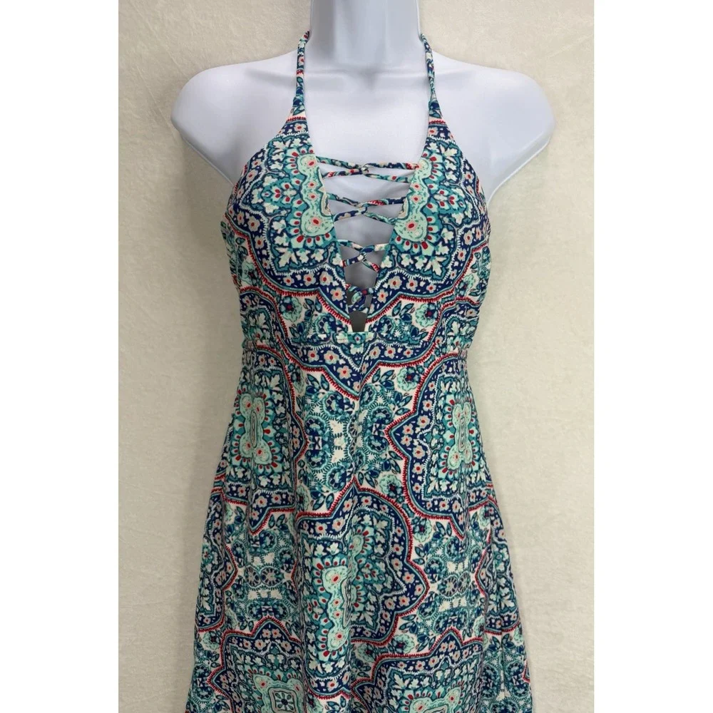 Athleta Monaco Tie Swim Dress Athleisure Beach Vacation Resortwear Lace Up Small